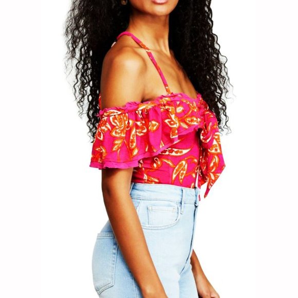 Free People Cha Cha Off-The-Shoulder Top Raspberry Sorbet Fuchsia Hot Pink XS - Picture 9 of 14